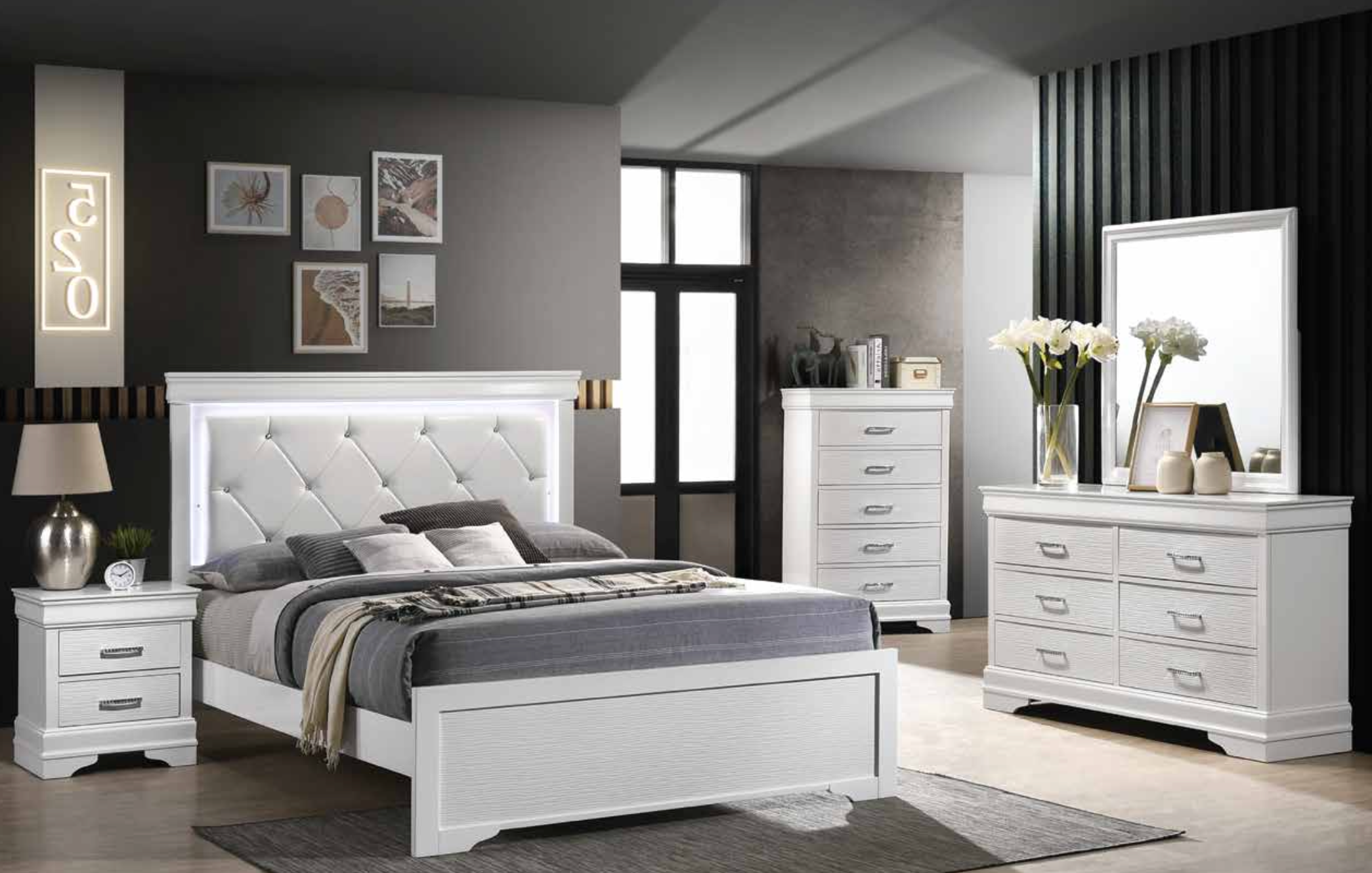 Queen 60-inch bedroom set, bed and storage