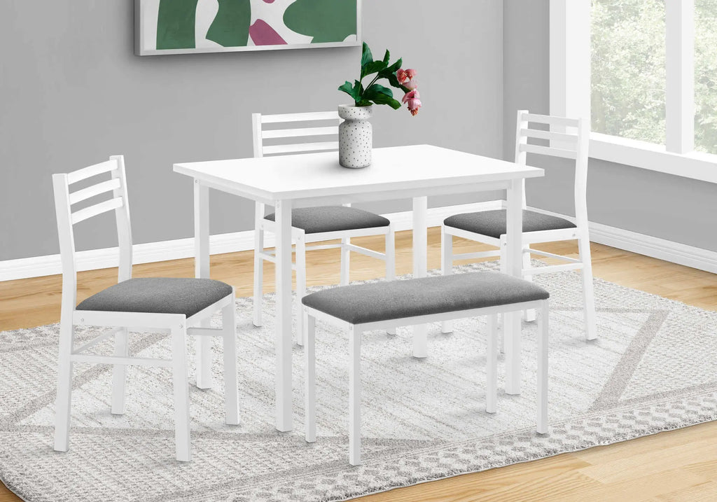 Set of five dining chairs and table from MTL meubles et Matelas, modern wooden dining set for kitchen or dining room.