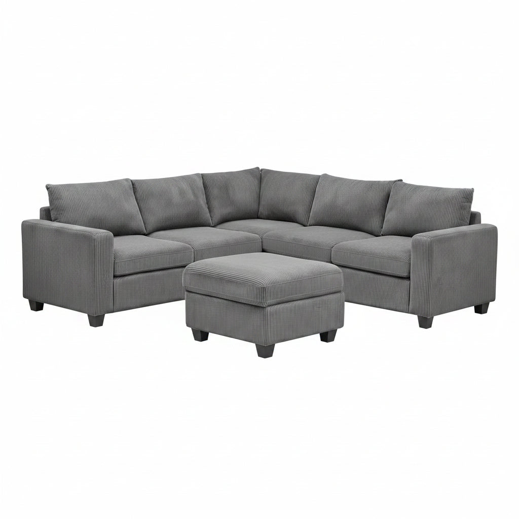 Grey Corduroy sectional sofa with ottoman Meuble Divino