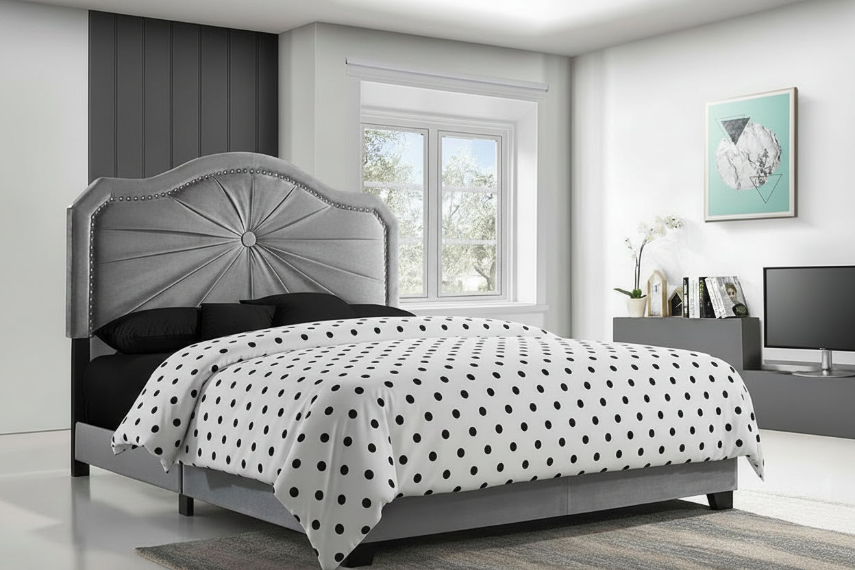 Nailhead trim king bed