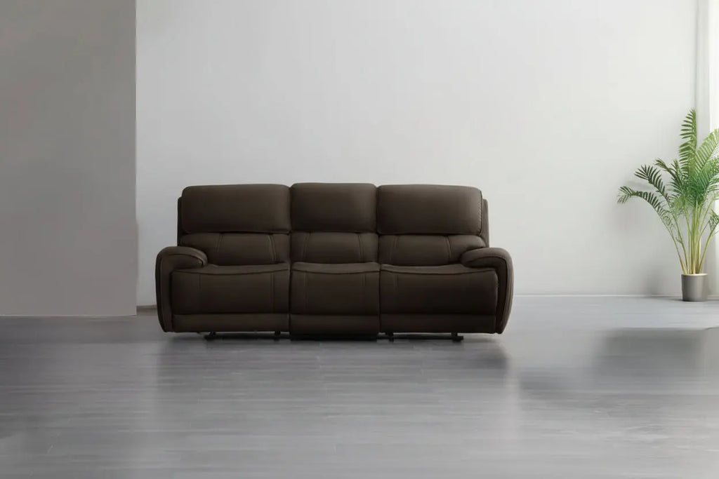 Modern reclining sofa by Meuble Divino featuring plush upholstery and adjustable reclining features in a contemporary living room setting.