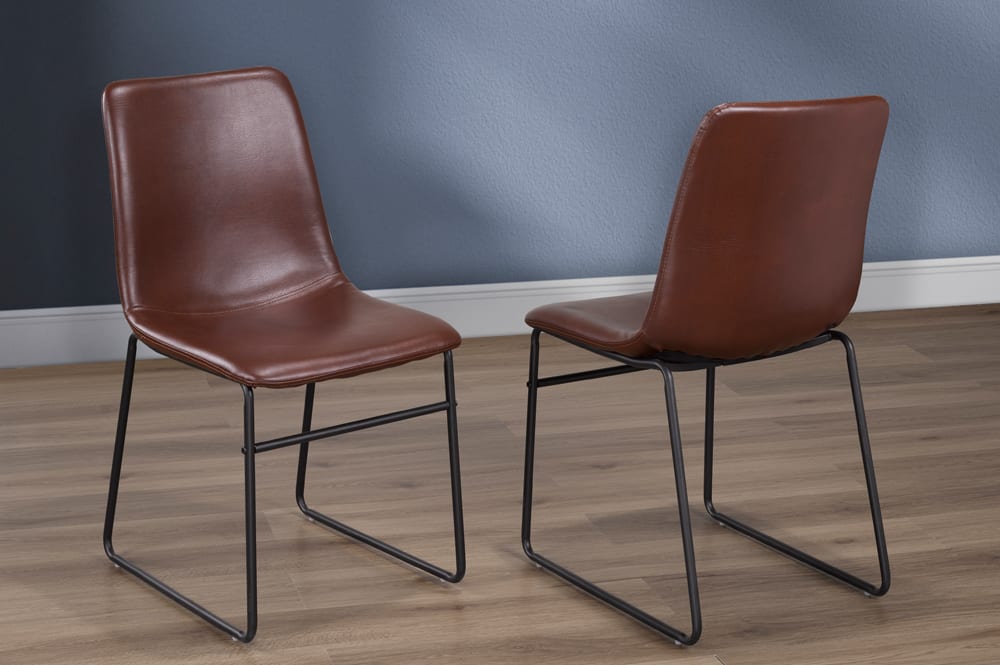 contemporary dining chair cognac leatherette steel legs