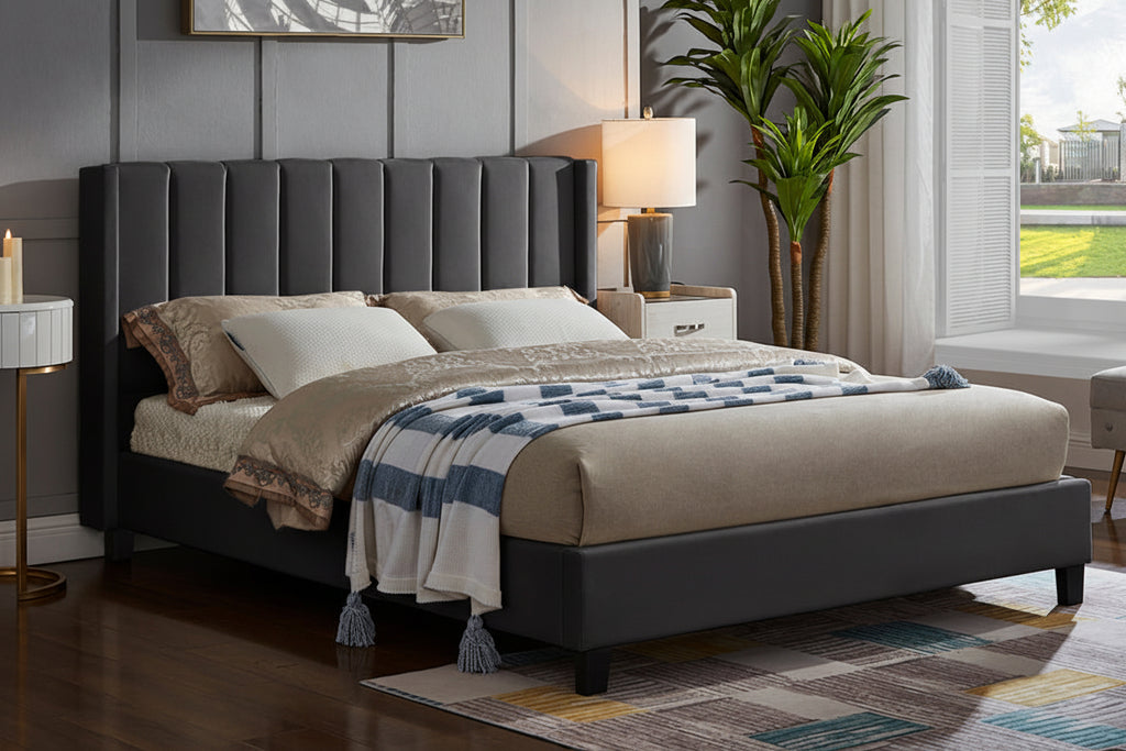 Velvet tufted bed frame by Meuble Divino with a plush, upholstered headboard and sleek design for a modern bedroom.