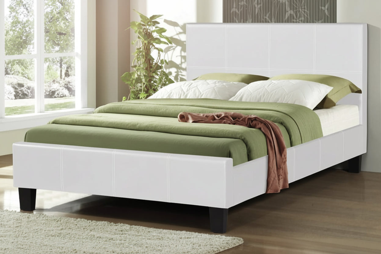 Meuble Divino Valen platform bed with sleek wood frame and modern design, shown in a stylish bedroom setting.
