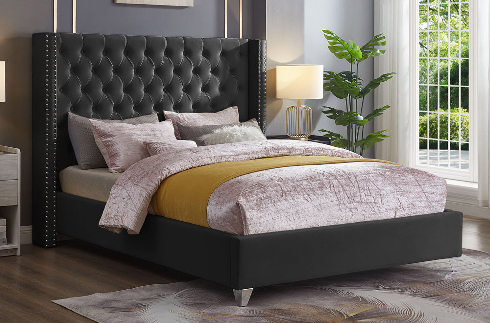 Velvet Queen Bed - Black
