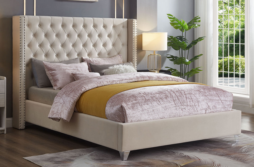 Velvet Queen Bed - Beige