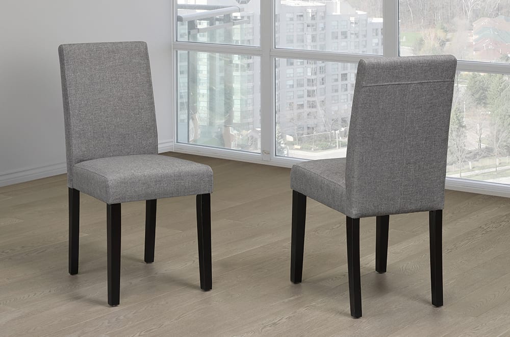 Set of 2 grey linen parson dining chairs with espresso wood legs