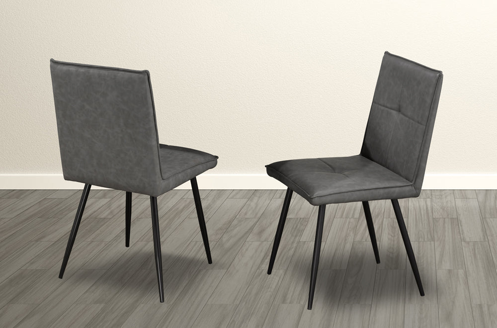 Set of 2 grey air suede tufted dining chairs with cushioned seats