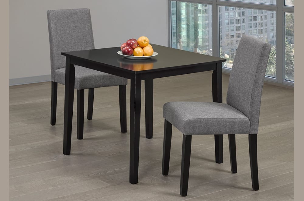 Contemporary 3-piece dining set with cappuccino table and grey linen chairs