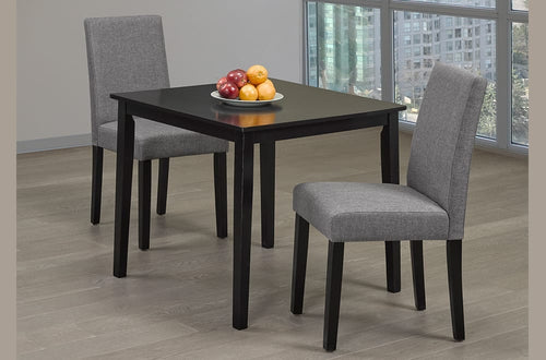 Contemporary 3-piece dining set with cappuccino table and grey linen chairs