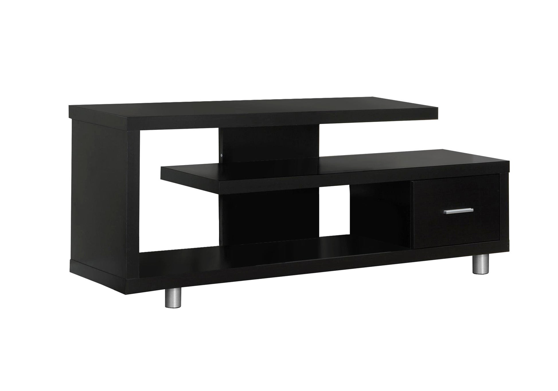 Espresso TV stand with drawer and open shelves