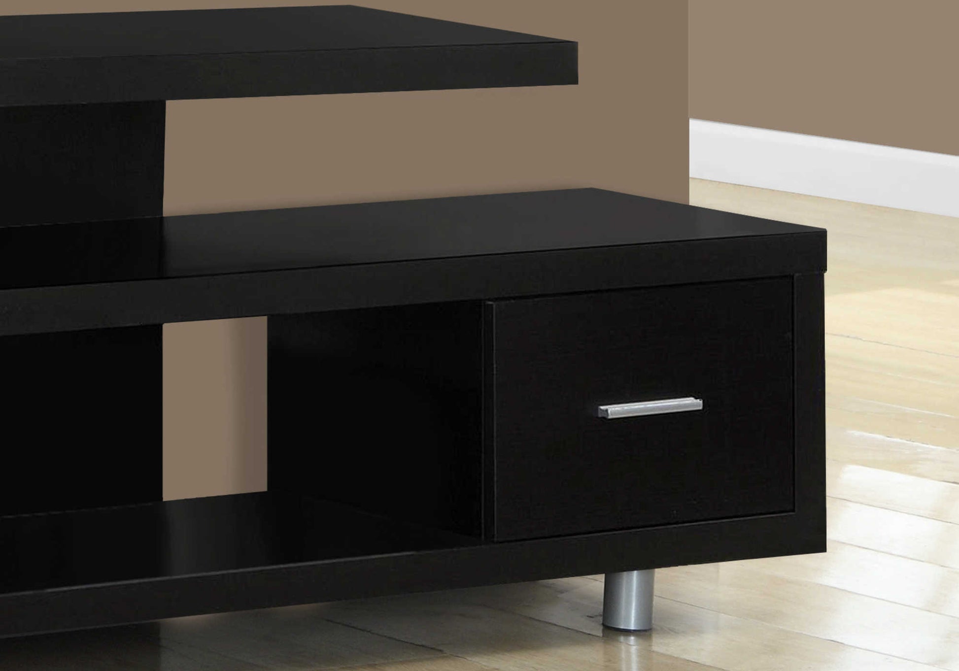 60” TV Stand with Drawer and Open Shelves — Espresso