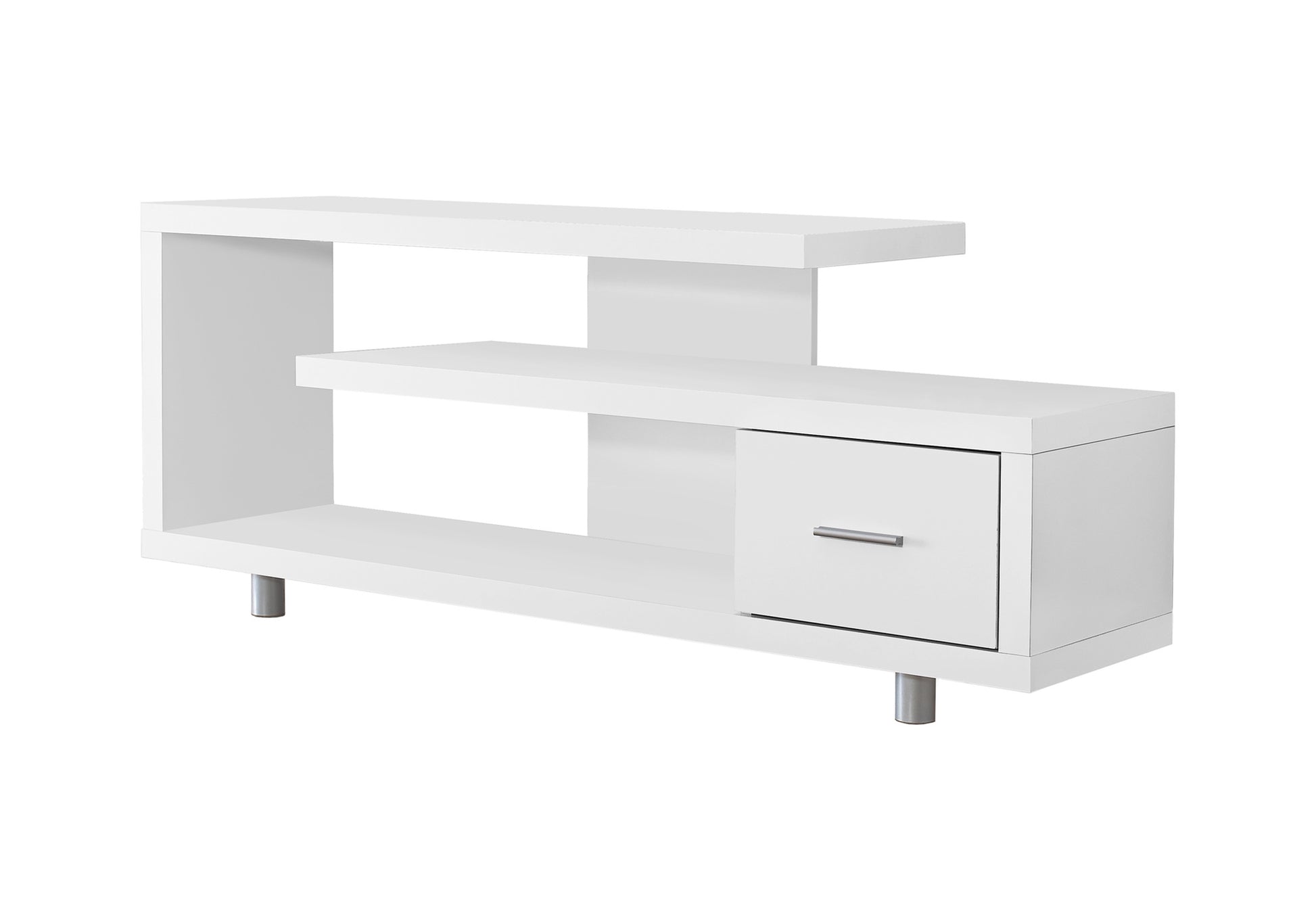 White TV stand with drawer and shelves – 60 inch