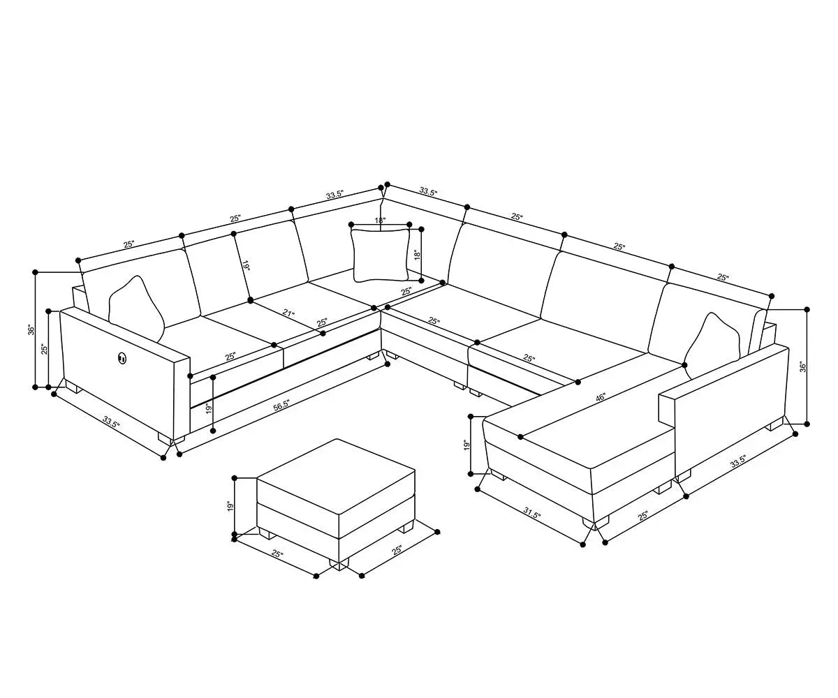 Modern Meuble Divino L-shape sectional sofa with ottoman and built-in USB port, featuring plush upholstery and stylish design.