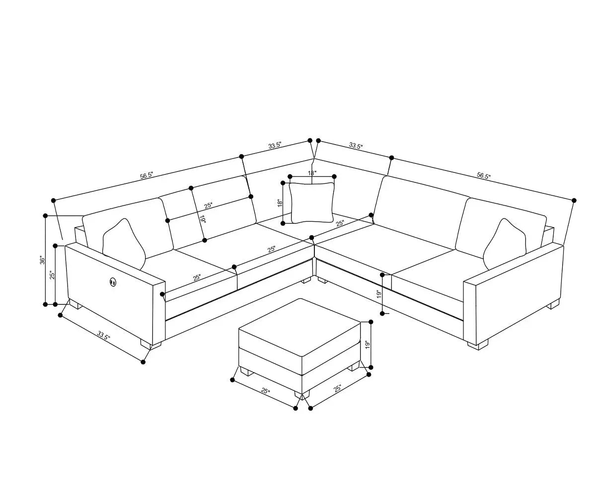 Modern beige L-shaped sectional sofa with matching ottoman by Meuble Divino, featuring plush upholstery and clean lines.