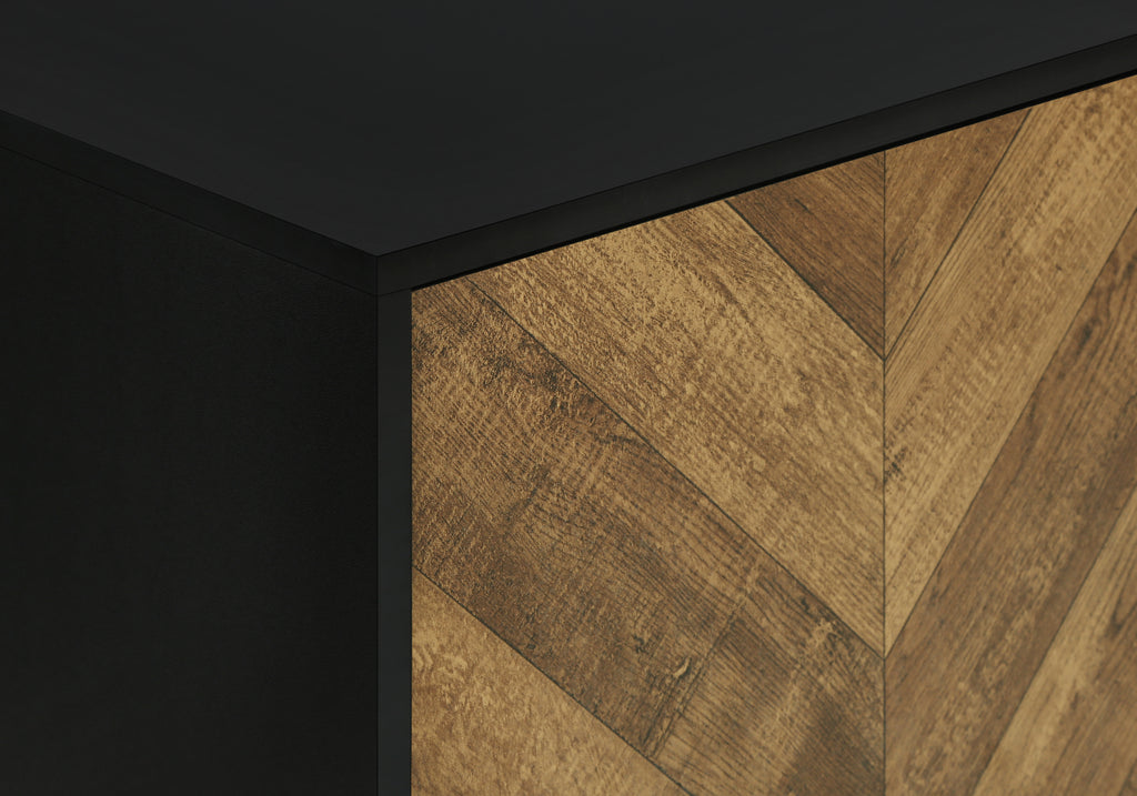 72” TV Stand with Cabinets and Shelf — Black & Brown