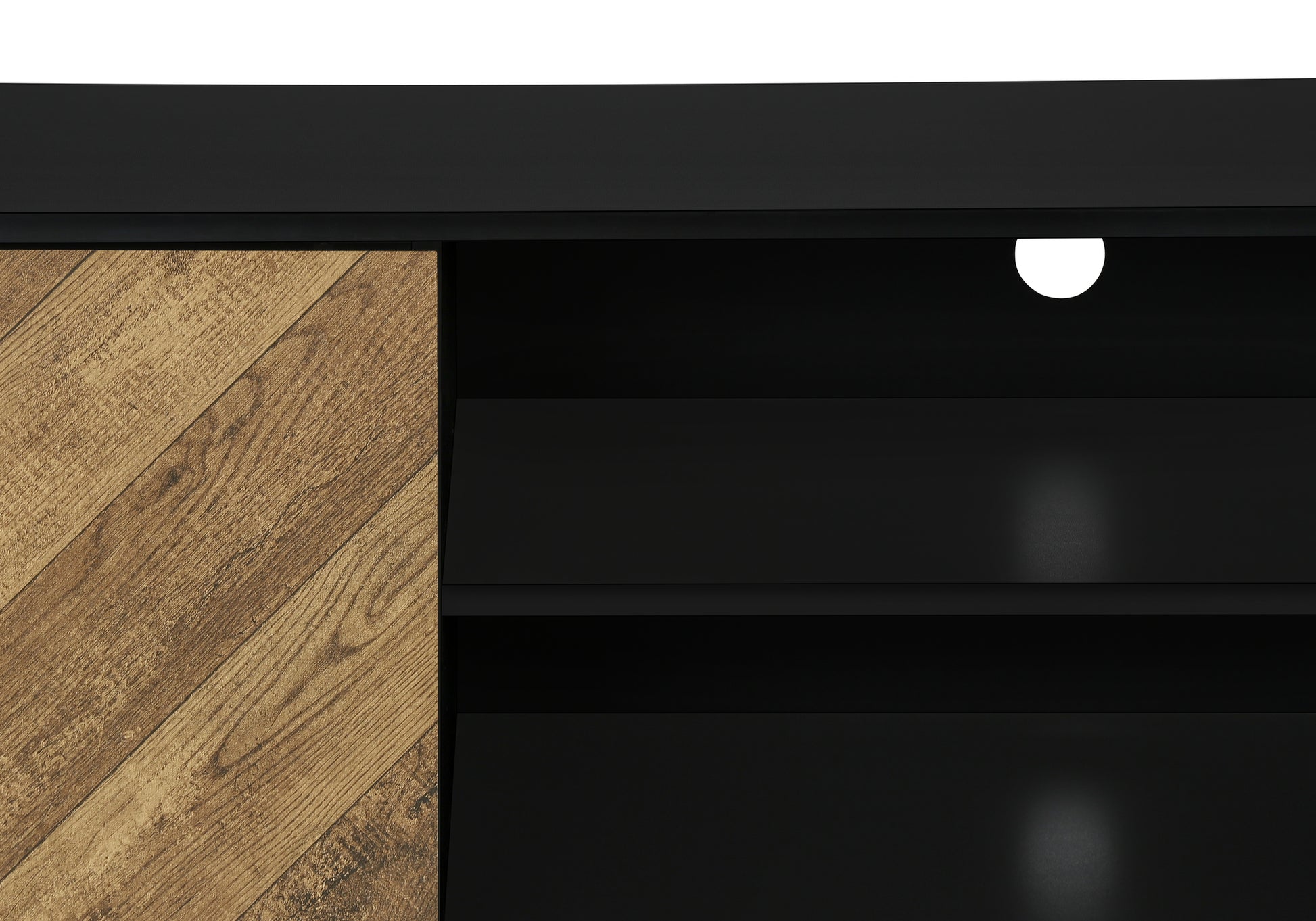 72” TV Stand with Cabinets and Shelf — Black & Brown