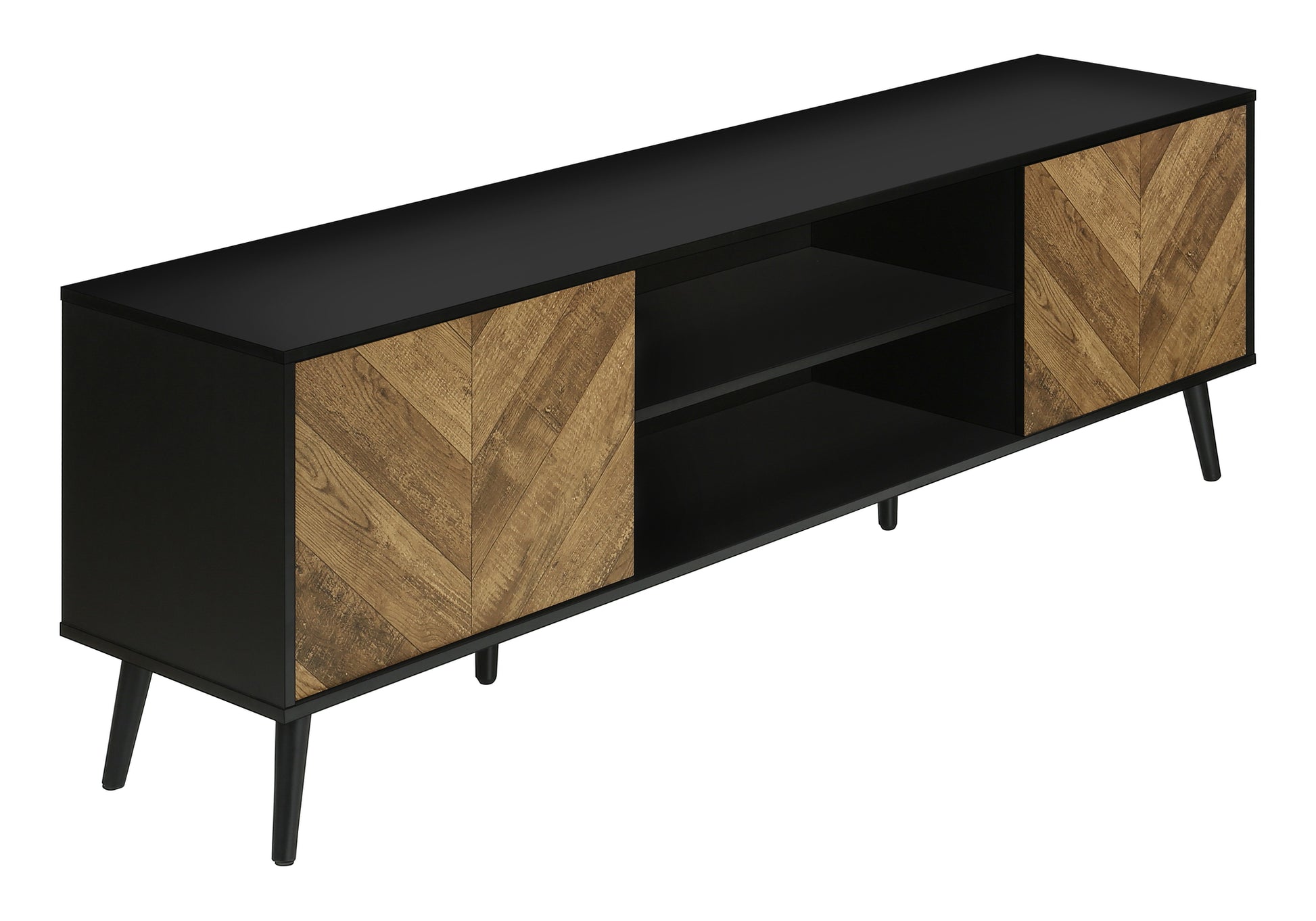 72” TV Stand with Cabinets and Shelf — Black & Brown