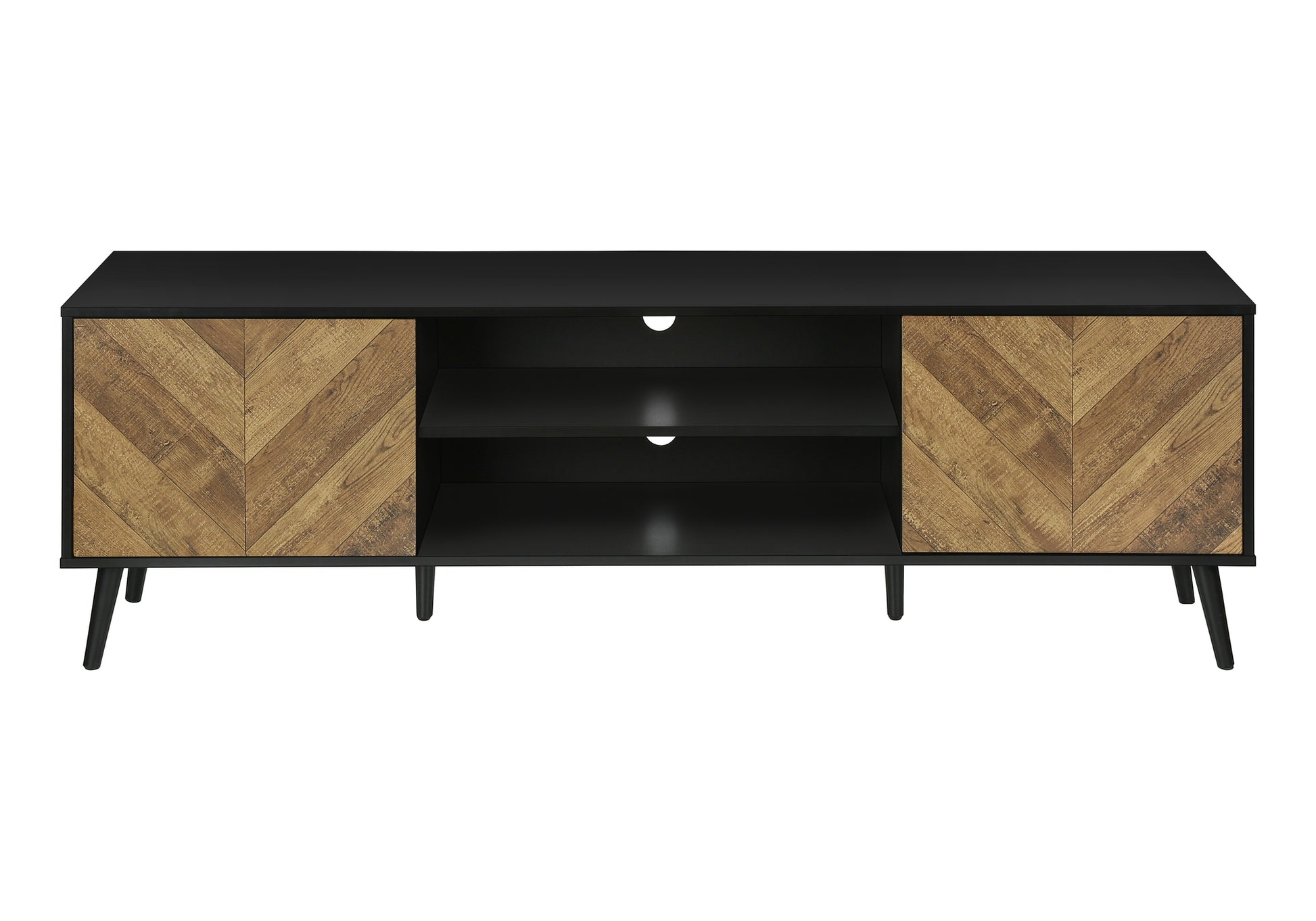 72” TV Stand with Cabinets and Shelf — Black & Brown
