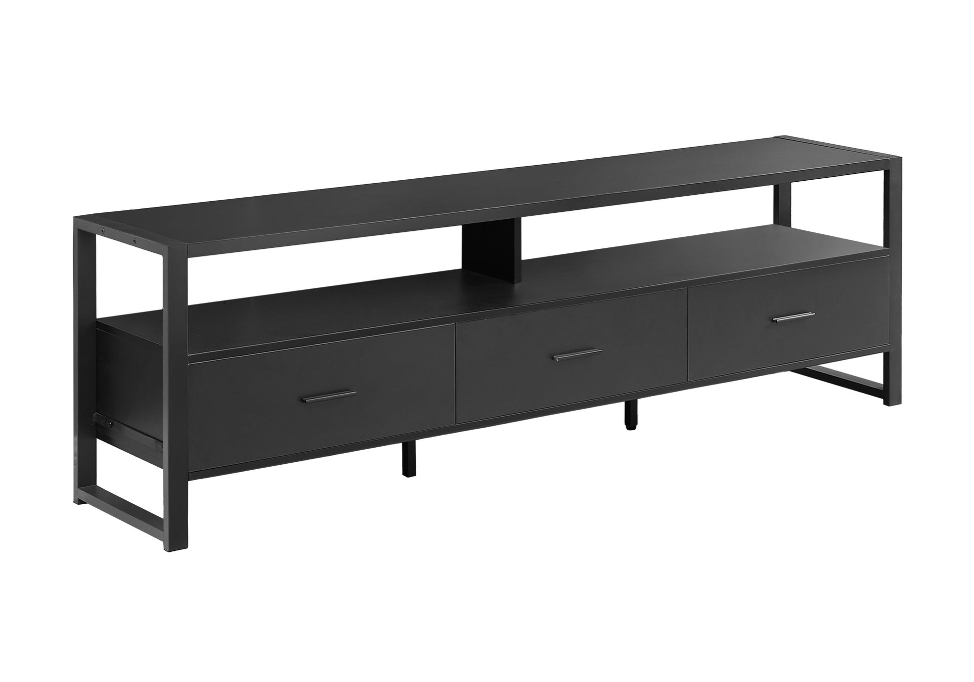 72” TV Stand with Drawers and Metal Legs — Black