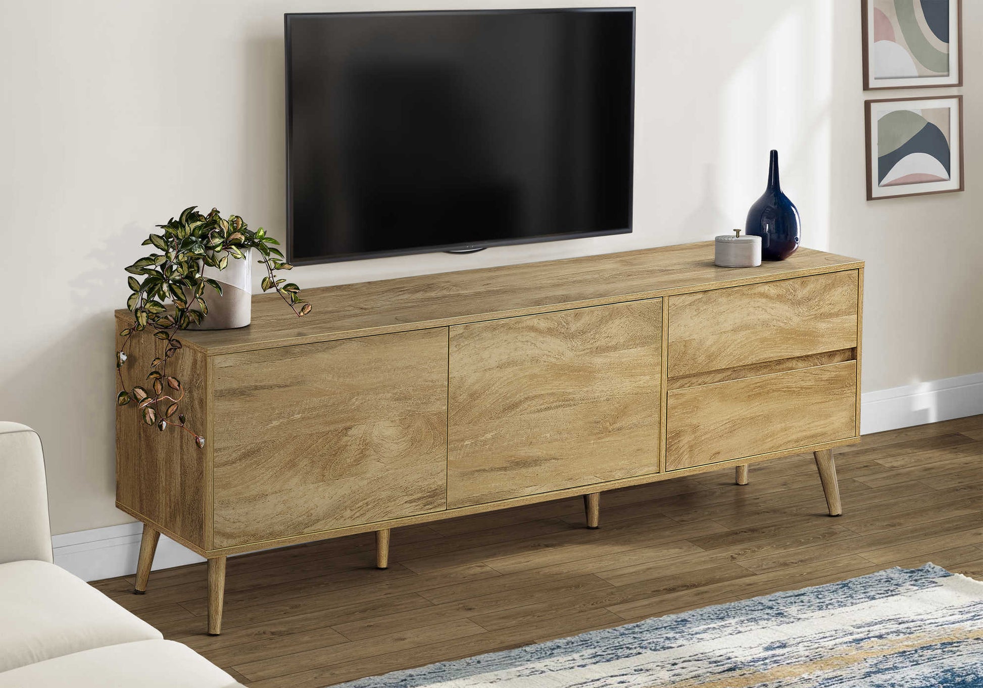 Walnut TV stand with drawers and cabinets – 72 inch