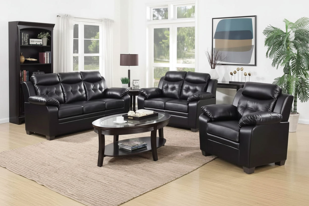3 Piece black PU leather sofa set