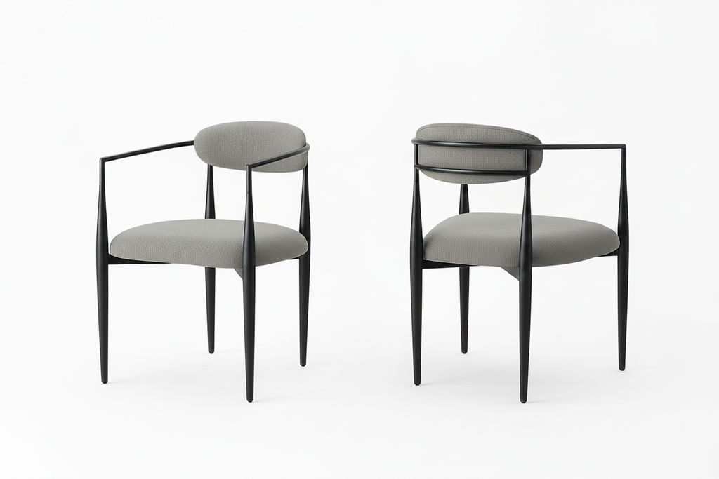 Chaises de salle à manger Nova en tissu gris avec pieds en métal noir – Lot de 2