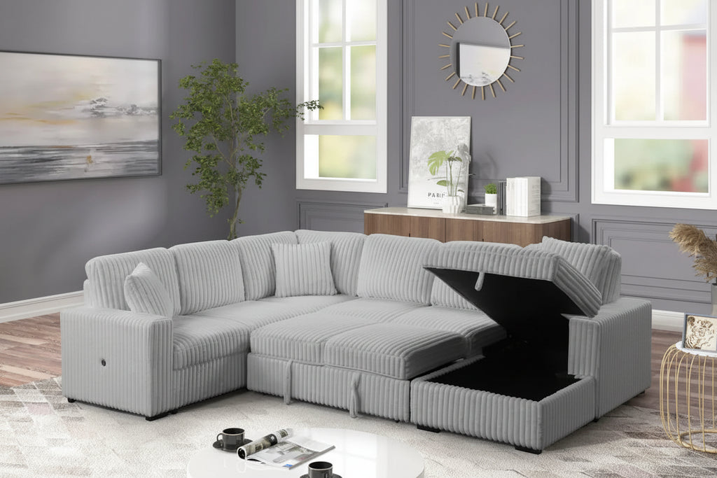 Soft beige corduroy sofa by MTL meubles et Matelas, showcasing plush fabric and modern design in a cozy living room setting.