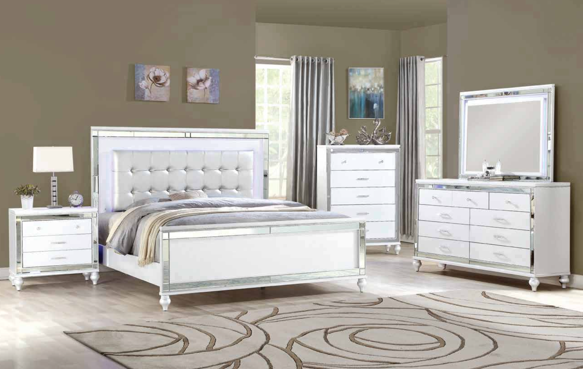 Elegant Bedroom Set King— White