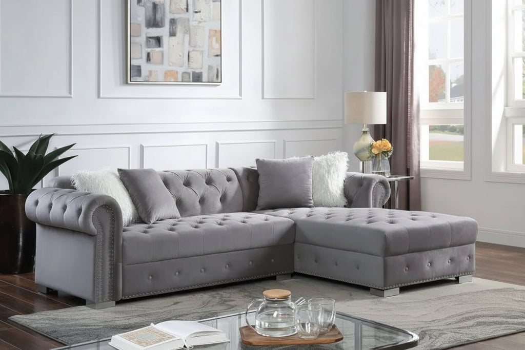 Sectional Sofa With Tufted Button Couch