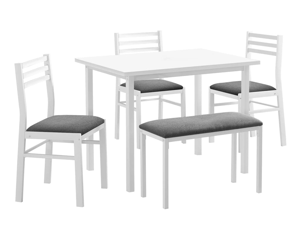 Set of five dining chairs and table from MTL meubles et Matelas, modern wooden dining set for kitchen or dining room.