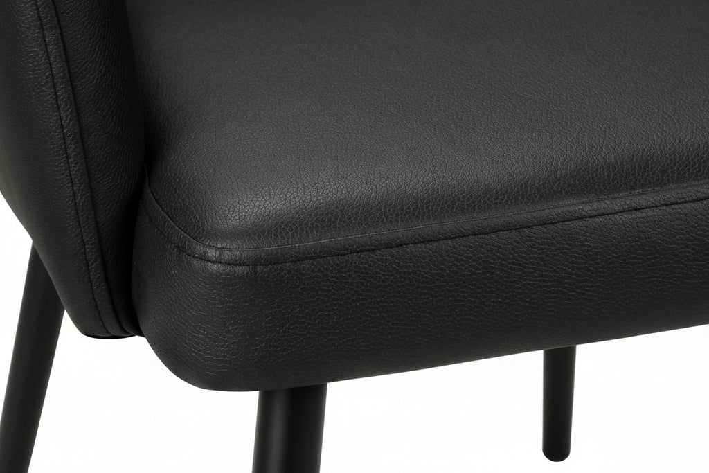 Ensemble de salle à manger moderne 7 pièces – Table en pierre blanche de 152 cm avec chaises rembourrées noires