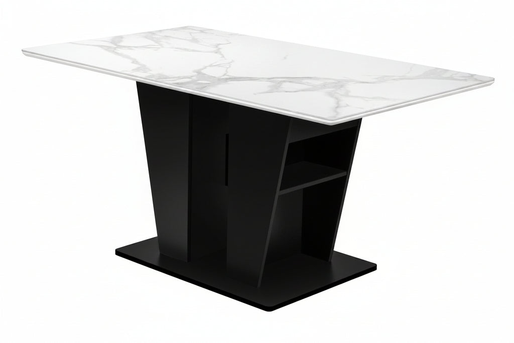 60" Modern White Stone Dining Table with Storage