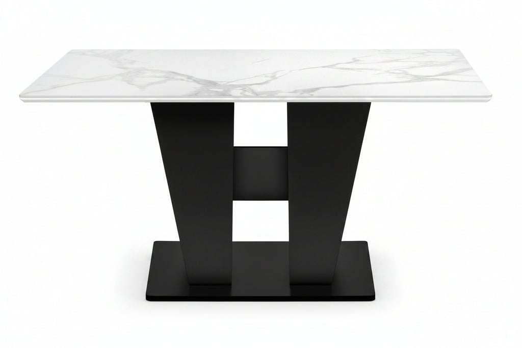 60" Modern White Stone Dining Table with Storage