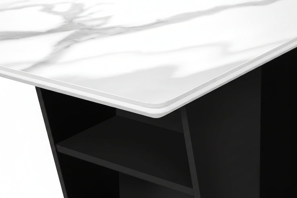60" Modern White Stone Dining Table with Storage