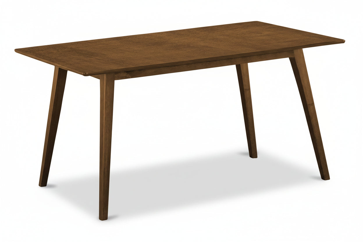 Mid-century modern dining table by Meuble Divino, 60-inch wooden table with sleek design and tapered legs for stylish dining space.