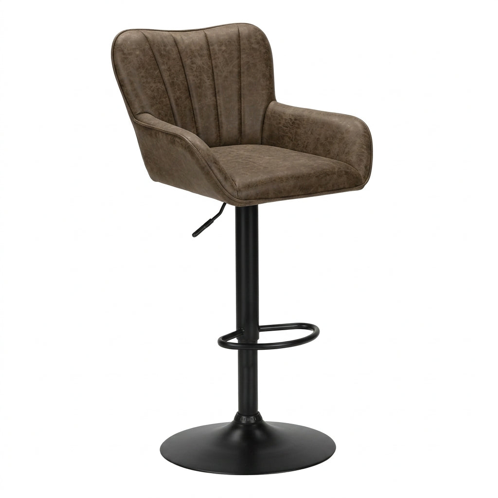 Pair of Cleo adjustable swivel barstools by Meuble Divino, featuring modern design with wooden seats and metal bases.