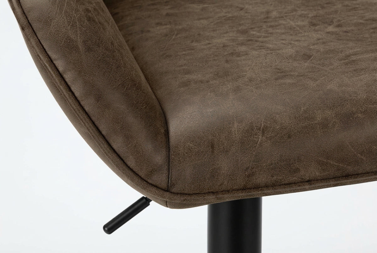 Set of two Cleo adjustable swivel barstools by Meuble Divino, featuring modern design with wooden seats and metal bases.