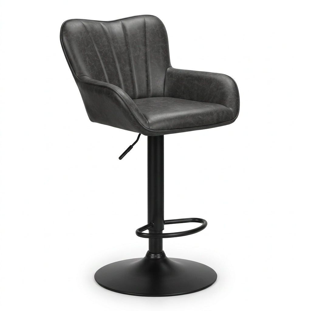 Pair of Cleo adjustable swivel barstools by Meuble Divino with modern design and wooden seats, set of 2.