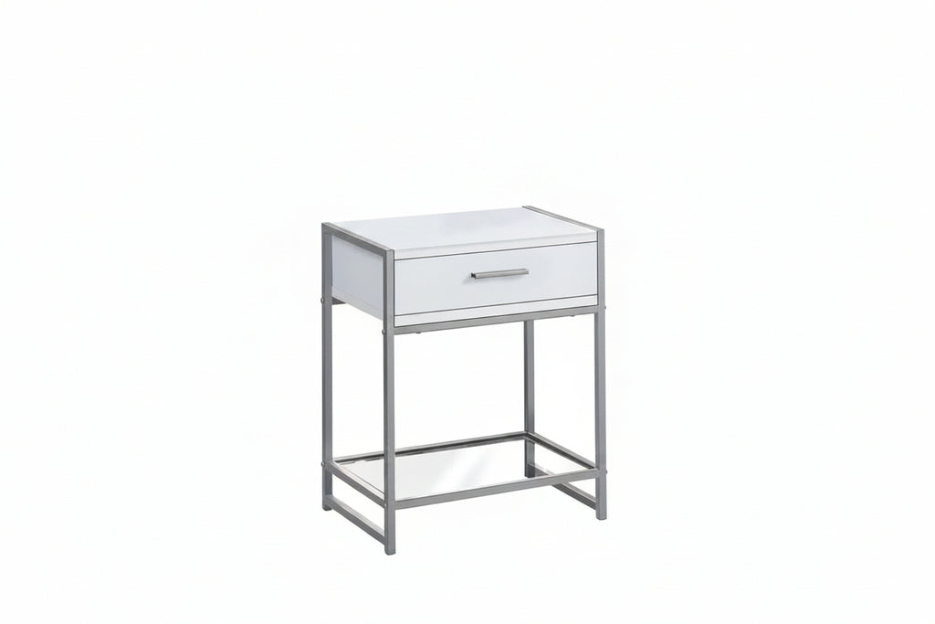 Table d'appoint blanche avec tiroir et étagère en verre