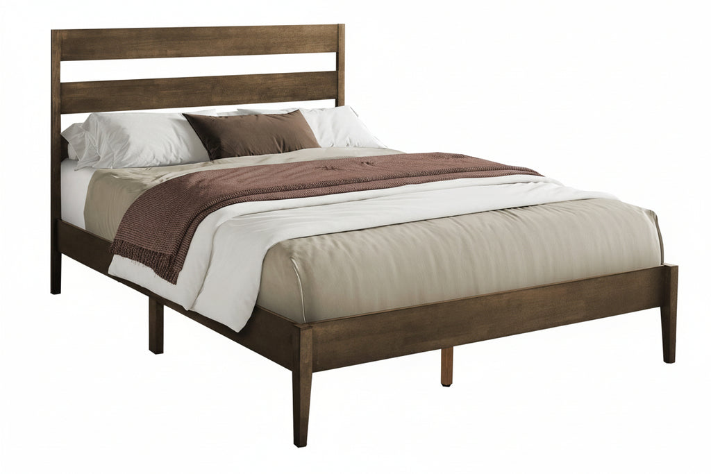 Meuble Divino Valerino bed with sleek wooden frame and modern design, shown in a well-lit bedroom setting.