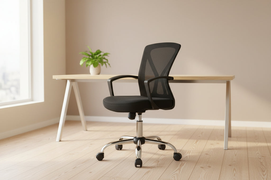Ergonomic Mid-Back Mesh Office Chair with Chrome Base – Black
