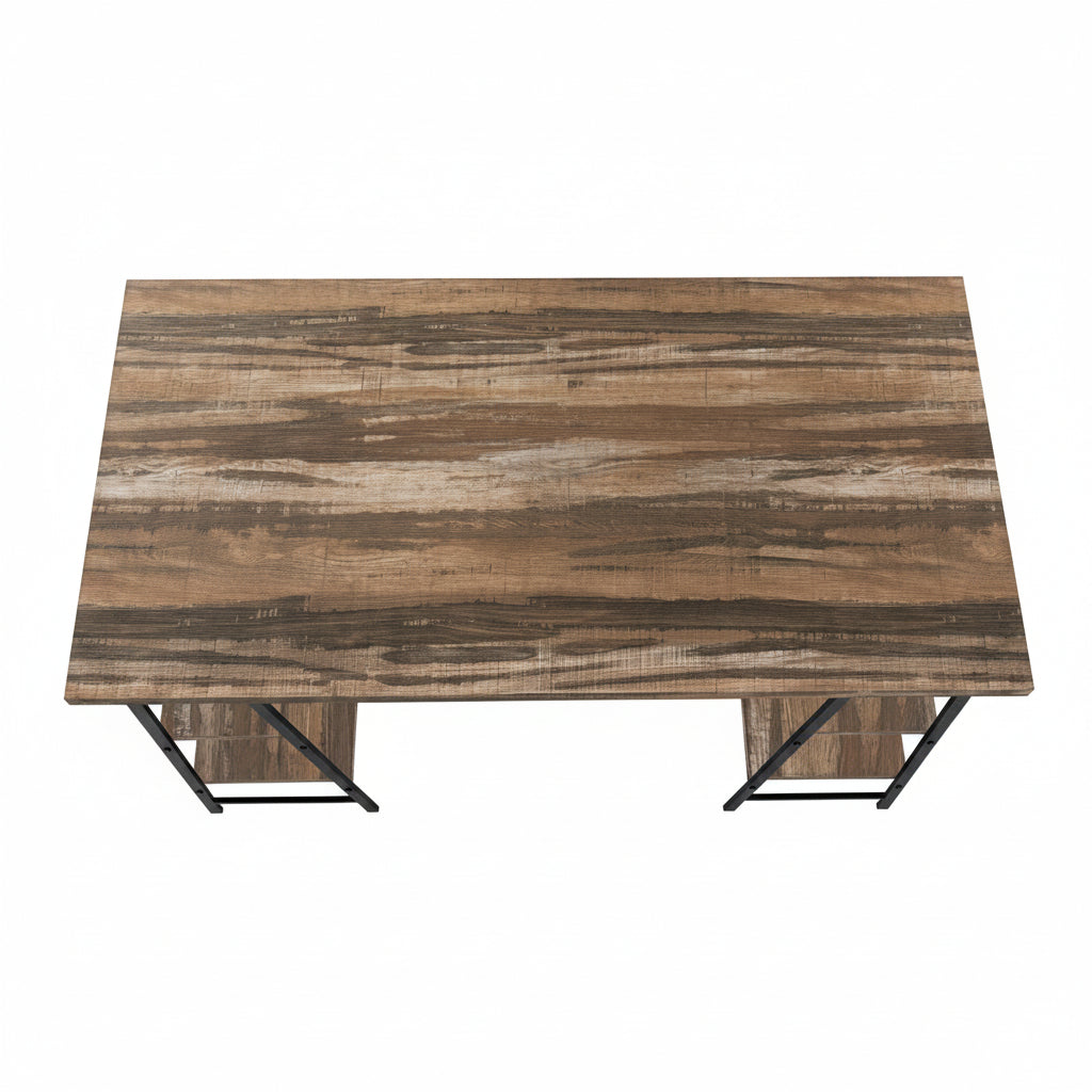 Industrial Brown Computer Desk with 4 Open Shelves