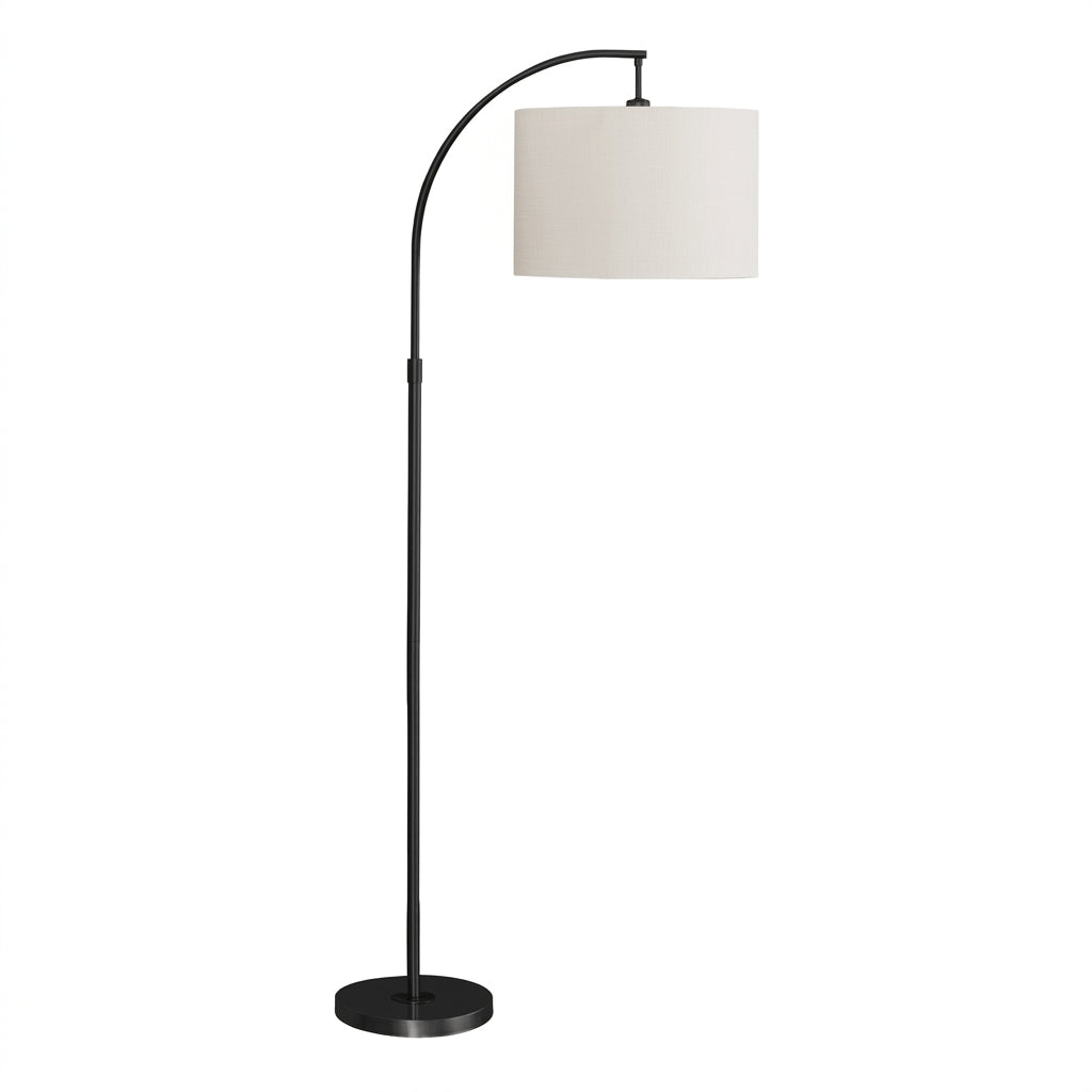 Modern Aria arc floor lamp by Meuble Divino, featuring a sleek design with a curved metal stand and a stylish lampshade.