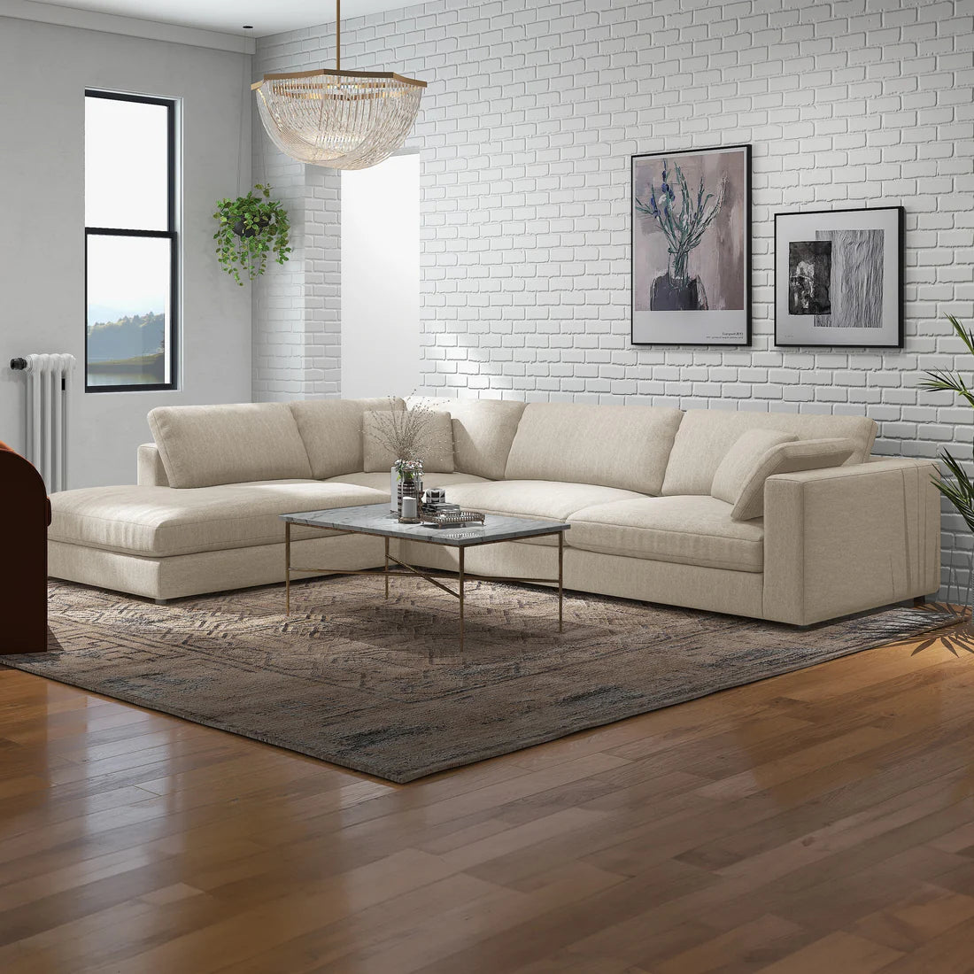 Meuble Divino Joelle sofa with plush fabric upholstery and modern design, shown in a cozy living room setting.