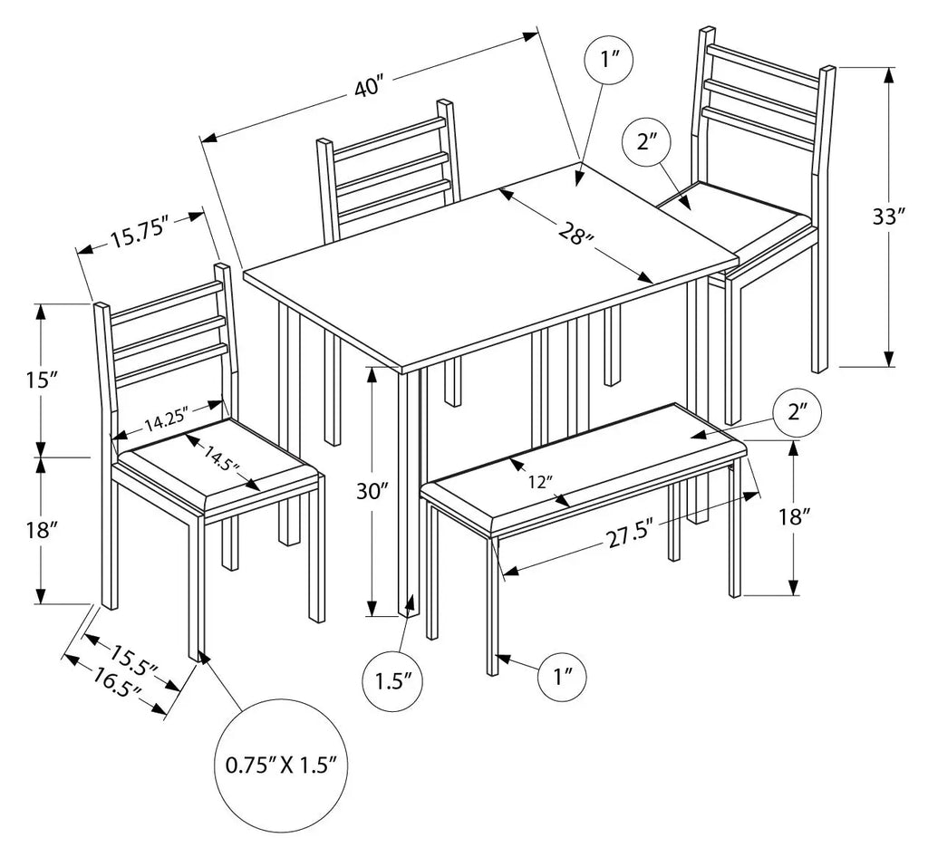 Five-piece dining set by MTL meubles et Matelas featuring a wooden table and matching chairs for a stylish dining room.