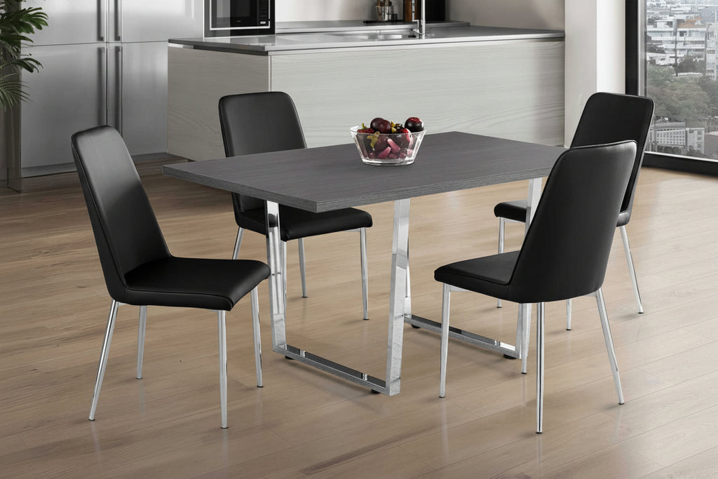 Table à manger moderne grise avec pieds chromés