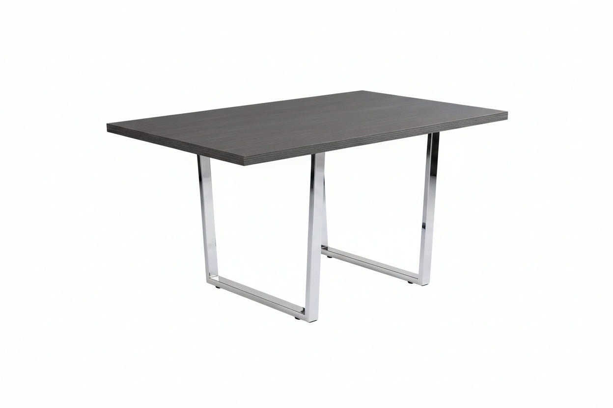 Table à manger moderne grise avec pieds chromés