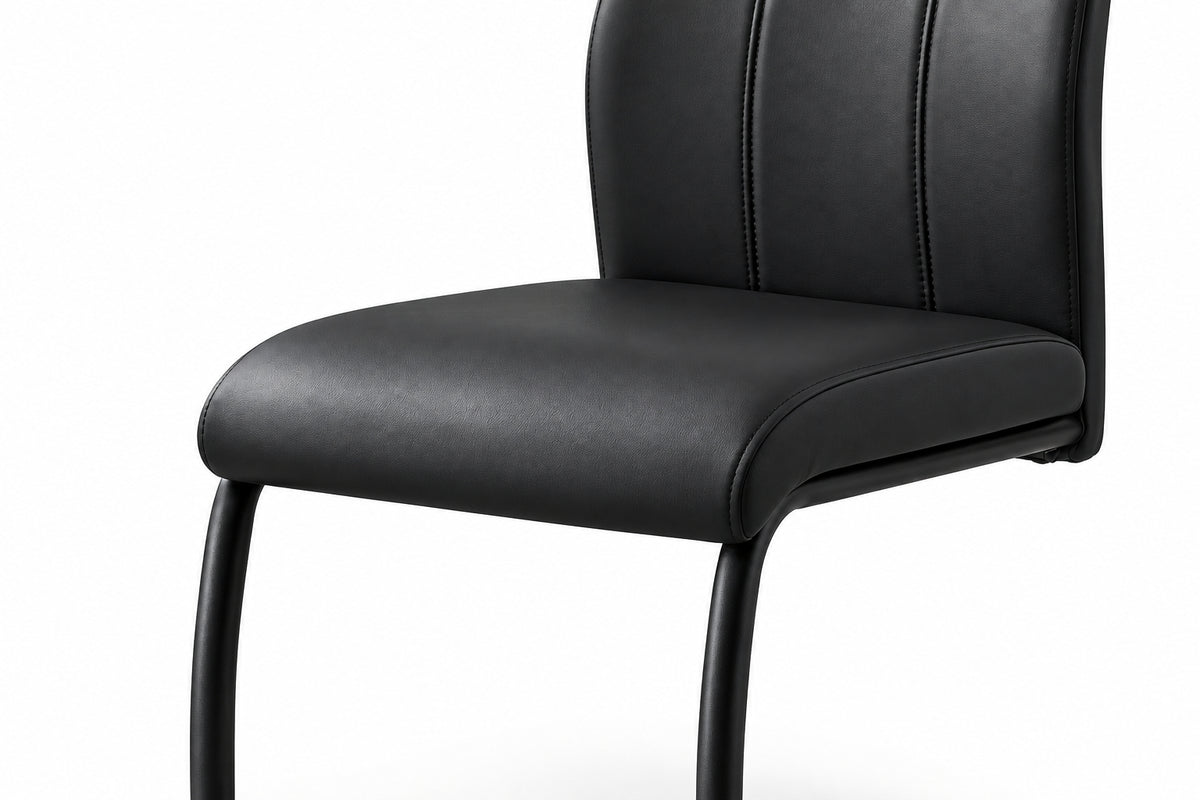 Set of 2 modern leather-look dining chairs with black metal legs by Meuble Divino, showcasing stylish and comfortable seating.