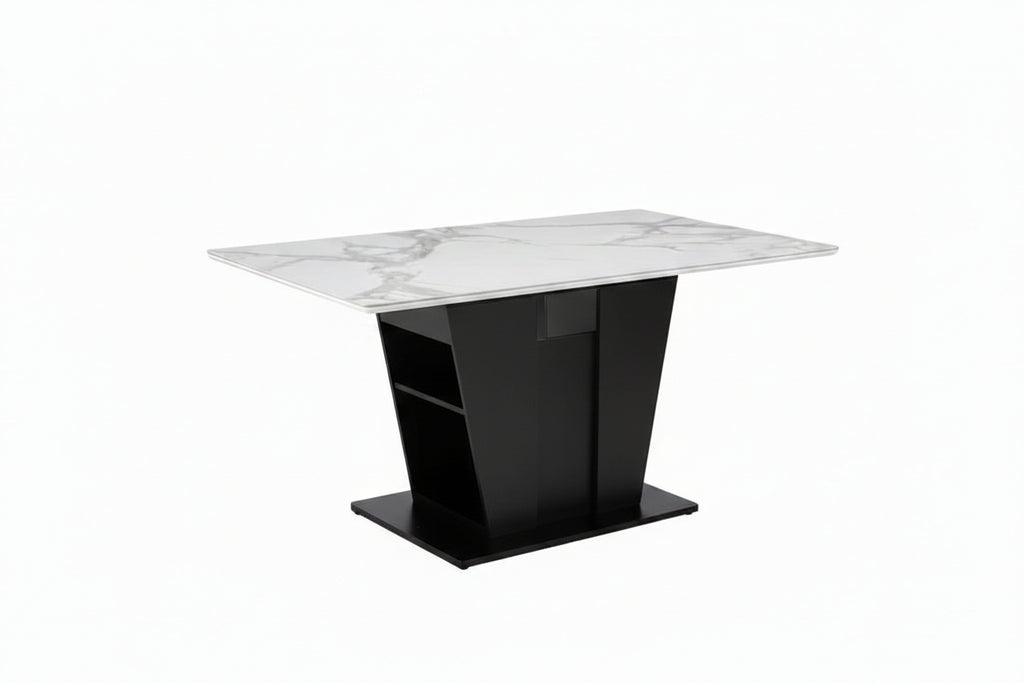 60" Modern White Stone Dining Table with Storage
